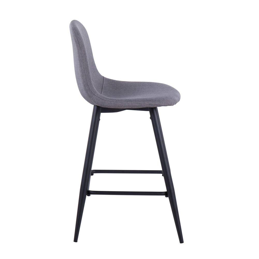 Mid-Century Modern Charcoal Fabric Counter Stools, Set of 2