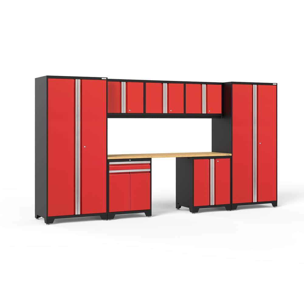 Pro Series 156 in. W x 84.75 in. H x 24 in. D 18-Gauge Welded Steel Garage Cabinet Set in Red (8-Piece) -  NewAge Products, 52296