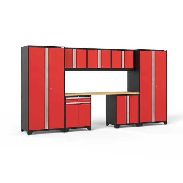 NewAge Products Pro Series 156 in. W x 84.75 in. H x 24 in. D 18-Gauge Welded Steel Garage Cabinet Set in Red (8-Piece)