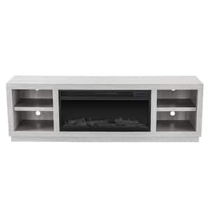 77 in. Freestanding Electric Fireplace TV Stand in Saw Cut Off White