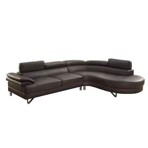 102 in. Bobkona Isidro Faux Leather 2-Piece Sofa Sectional in Brown