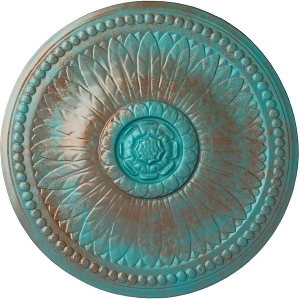 Ekena Millwork 18-1/8 in. x 3/4 in. Bailey Urethane Ceiling Medallion (Fits Canopies upto 4 in.) Hand-Painted Copper Green Patina