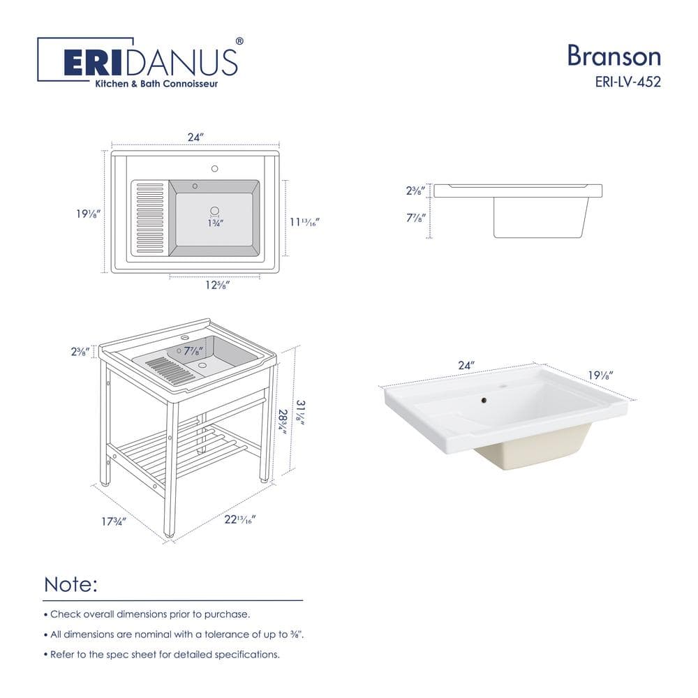 24" White Ceramic Freestanding Laundry Sink with Black Metal Frame