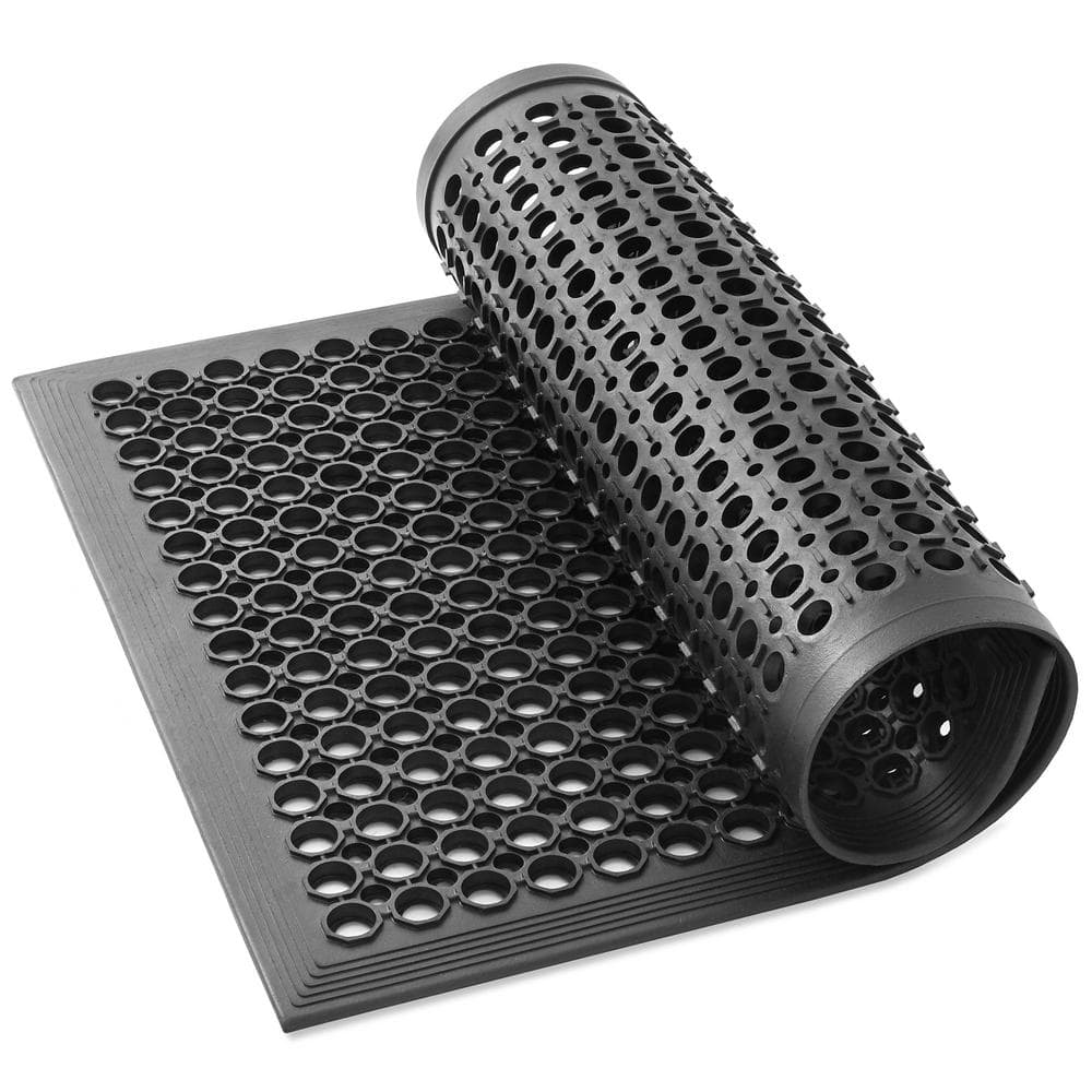 Black 36" x 36" Non-Slip Rubber Kitchen Drainage Mat