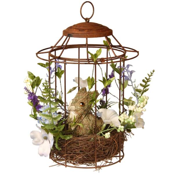 National Tree Company 12 in. Easter Bird cage with Rabbit