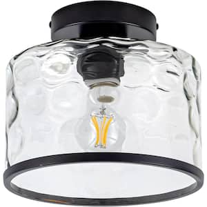 9 in. 1-Light Black Modern Semi Flush Mount Ceiling Light Industrial Clear Water Glass for Hallway Kitchen Bathroom