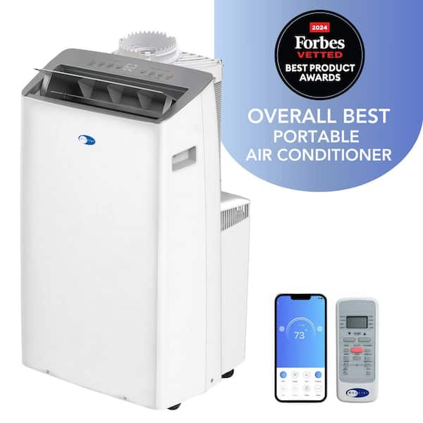 NEX 12,000 BTU (14,000 BTU ASHRAE) Portable Air Conditioner Cools 600 Sq.Ft. with Heat, Dehumidifier, and Wi-Fi in White