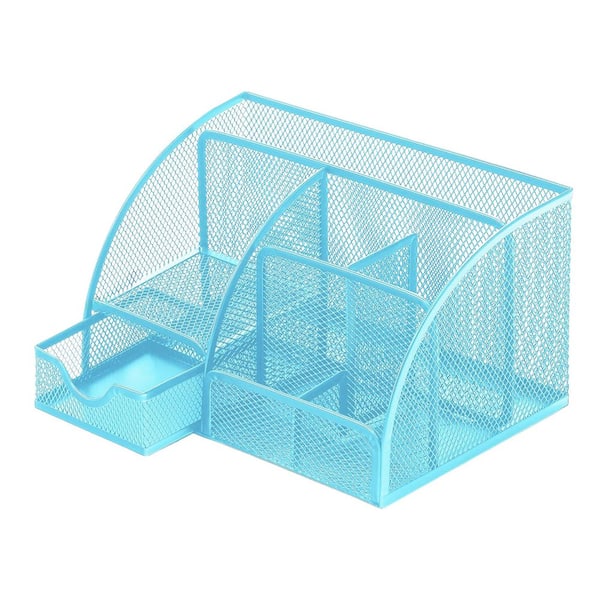 Mesh Desk Organizer with 6 Compartments and 1 Drawer Multi-Functional Caddy Pen Holder for Office School Desk