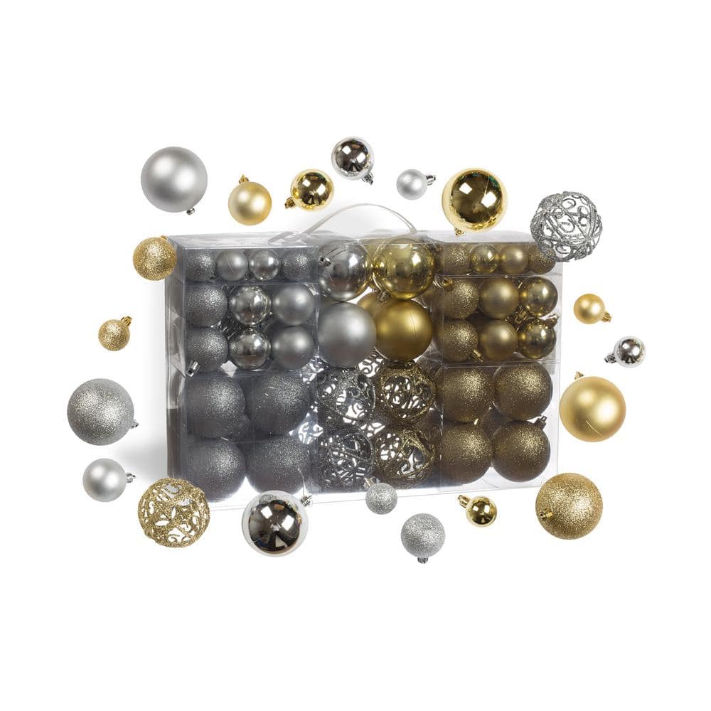 Gold and Silver Shatterproof Plastic Christmas Ornament Set