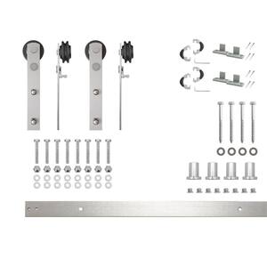 5 ft./60 in. Brushed Nickel Non-Bypass Sliding Barn Door Hardware Kit Straight Design Roller for Double Doors