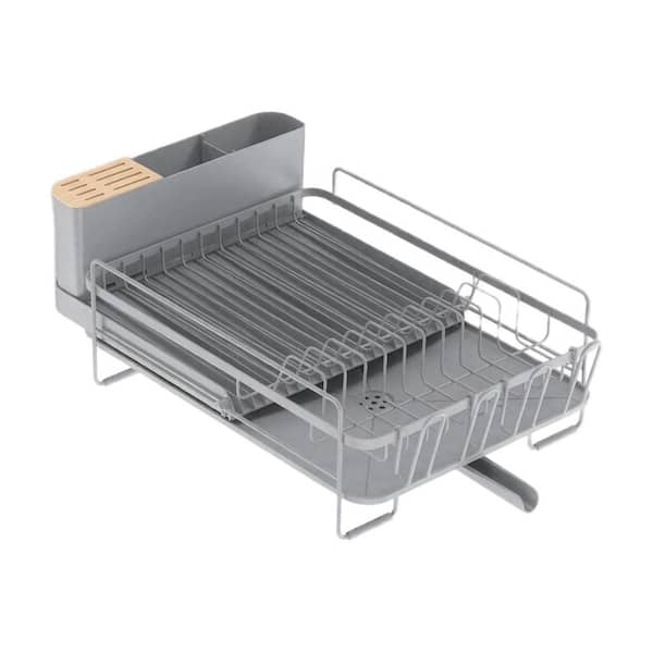 Silver 19.2 in.-26.7 in. L x 12.9 in. W Extendable Dish Rack, Anti-Rust Drying Dish Rack with Cutlery and Cup Holders