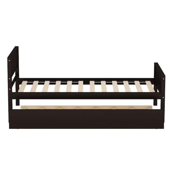 wetiny Black Wood Frame Twin Platform Bed with Trundle