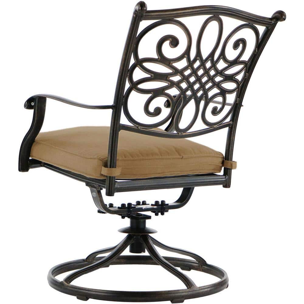 Hanover 7-Piece Tan Aluminum Outdoor Dining Set with Swivel Rockers