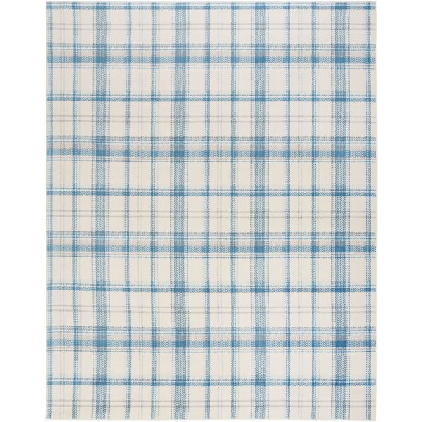 Nourison Grafix Ivory Blue 8 ft. x 10 ft. Plaid Contemporary Area Rug