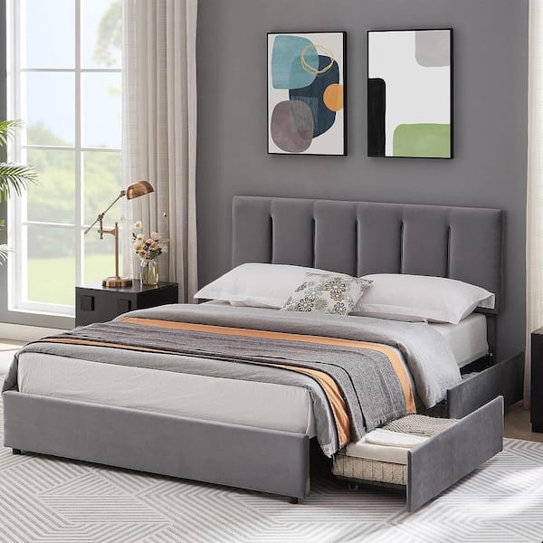 Tufted bed online with storage queen