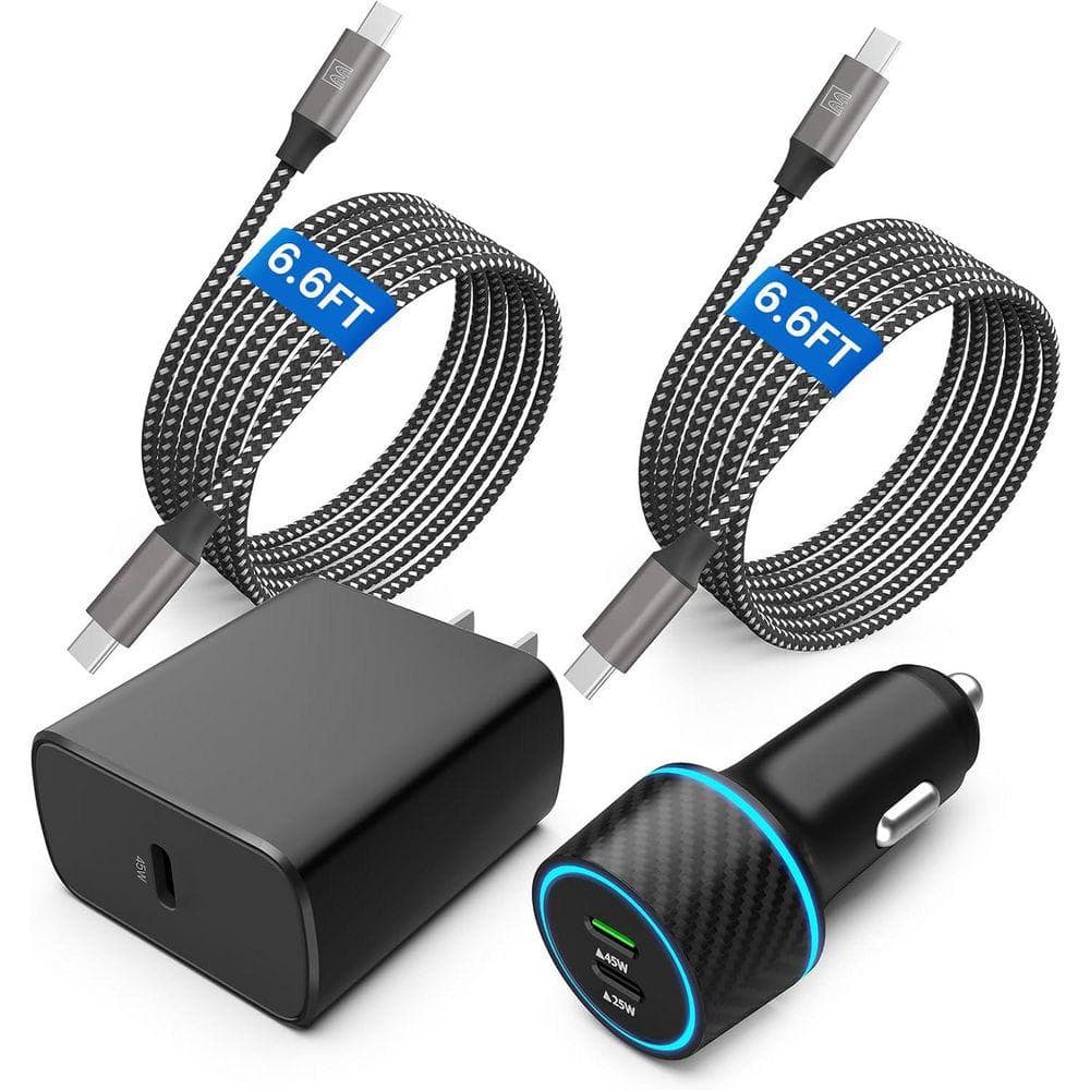 45W USB-C Super Fast Charger Wall/Car Adapter for Samsung Galaxy S25/S24/S23 Ultra with 2-Pack 6.6 ft. Cables