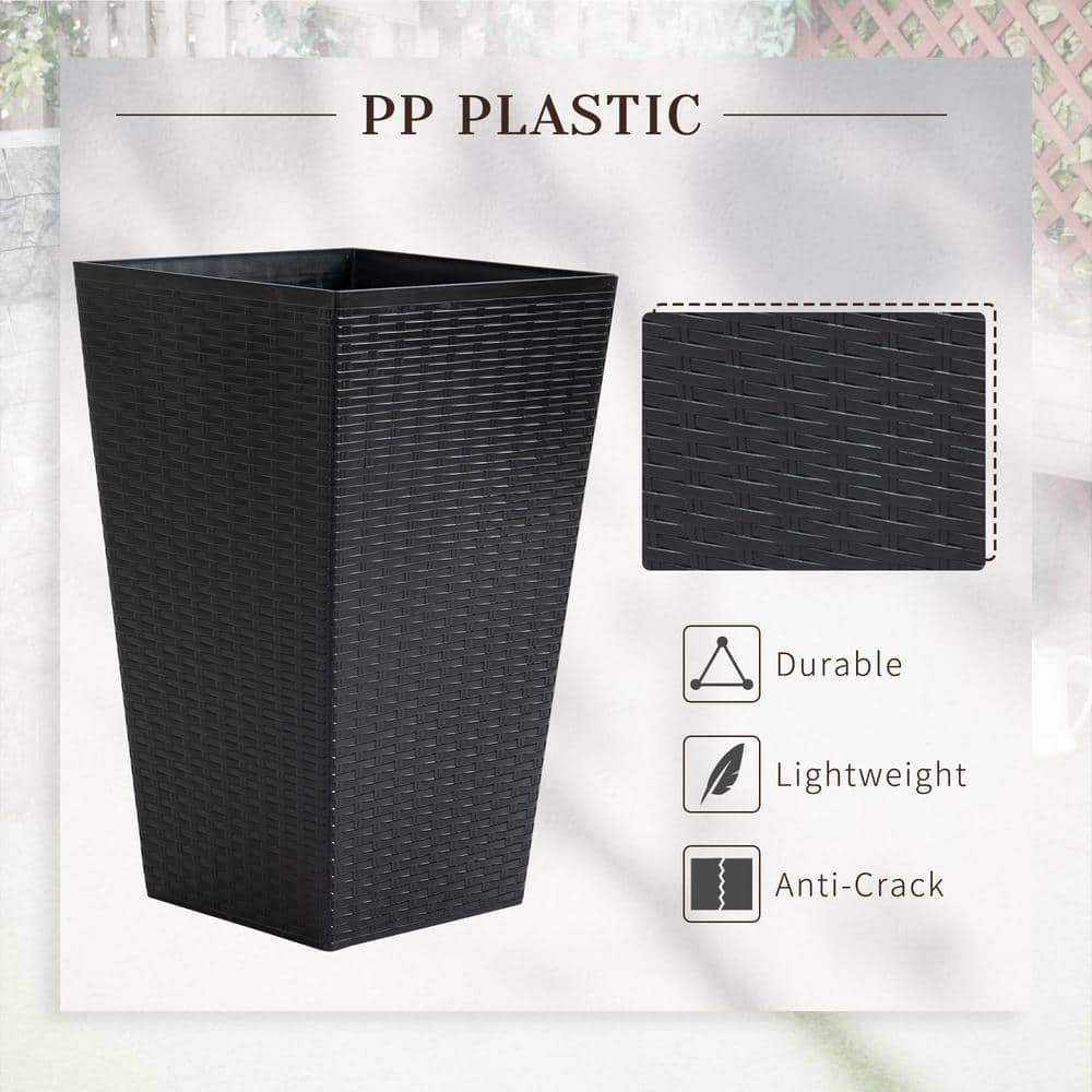 Set of 3 Black Tall Rattan-Style Plastic Planters