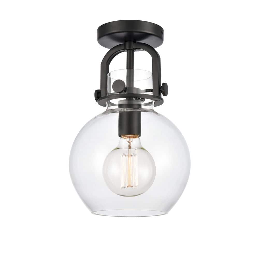 Newton Sphere 8 in. 1-Light Matte Black Industrial Flush Mount with Clear Glass Shade price history on PriceWatchPro