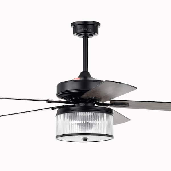 Elvira 52 in. 2-Light Indoor Matte Black Finish Ceiling Fan with Light Kit