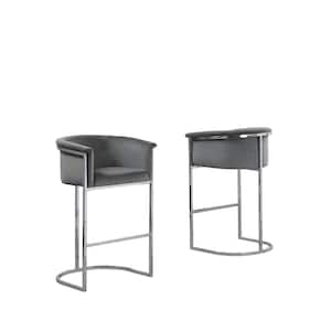 Jessica 29 in. Dark Grey Low Back Silver Metal Frame Bar Stool Chair with Velvet Fabric (Set of 1)