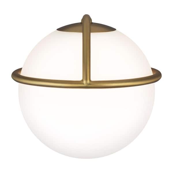 Apollo 7.125 in. W 1-Light Burnished Brass Wall Sconce with White Orb Shade