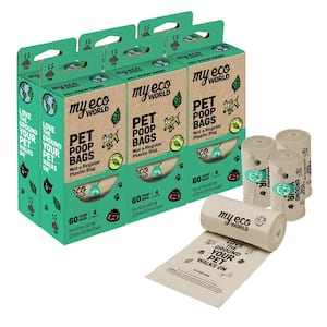 Compostable Pet Poop Bags, 6 boxes of 4 rolls - 24 rolls/360 count