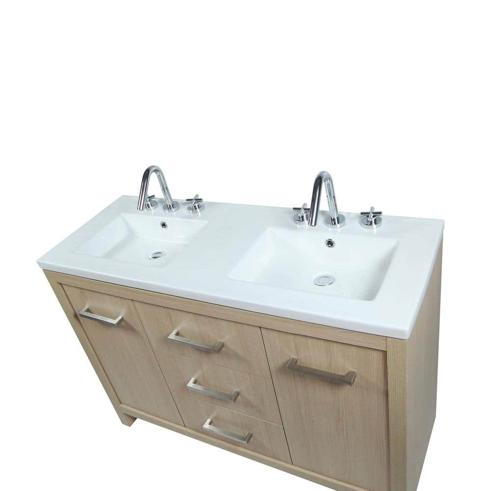 48" Neutral Freestanding Double Sink Vanity with Ceramic Top