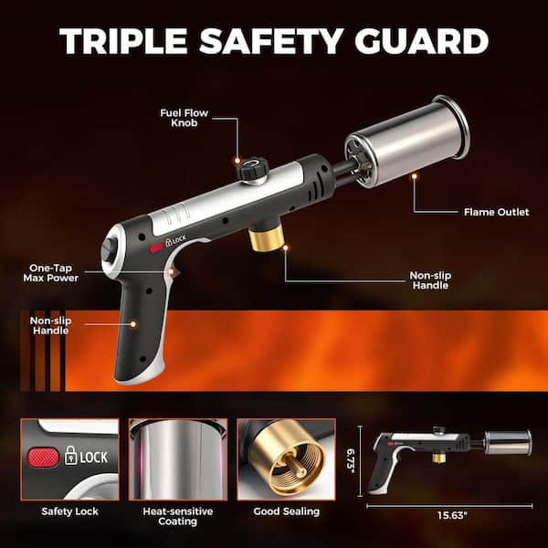 Lynzavix Adjustable Propane Torch Metal Gray Finish with Heat