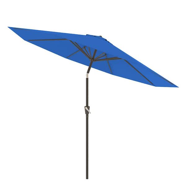 Unbranded 9 ft. Outdoor Patio Market Umbrella with Push Button Tilt and Crank in Blue
