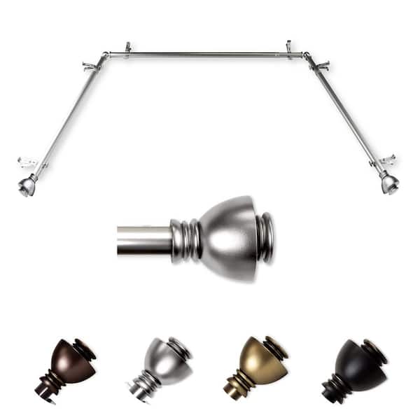 EMOH 13/16" Dia Adjustable 20"-36", 38"-72" Bay Window Curtain Rod with Friedman Finials in Satin Nickel