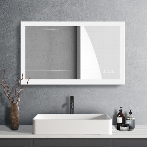40 in. W x 24 in. H Small Rectangular Frameless Anti-Fog Wall Mounted Dimmable Bathroom Vanity Mirror in Silver