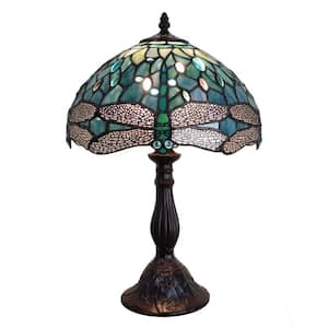 Lashele 12 in. 1-Light Indoor Green and Antique Bronze Finish Table Lamp