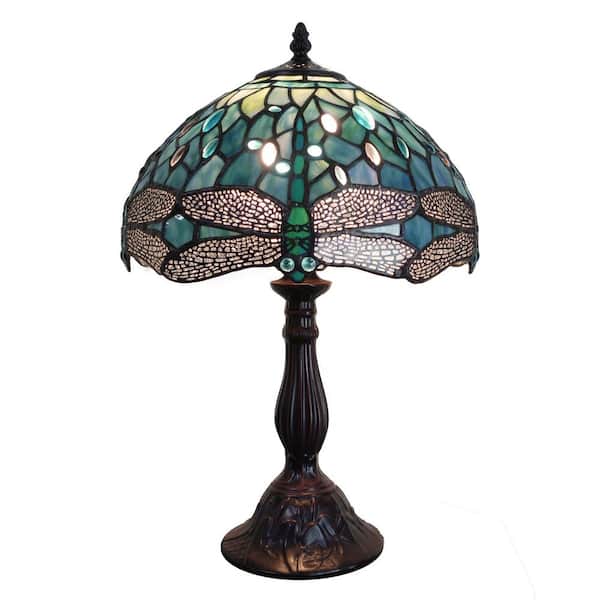 Warehouse of Tiffany Lashele 12 in. 1-Light Indoor Green and Antique Bronze Finish Table Lamp