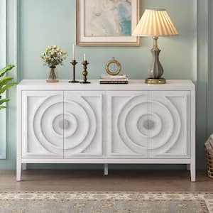 White and MDF and Oak Veneer 60 in. Sideboard with Adjustable Shelves