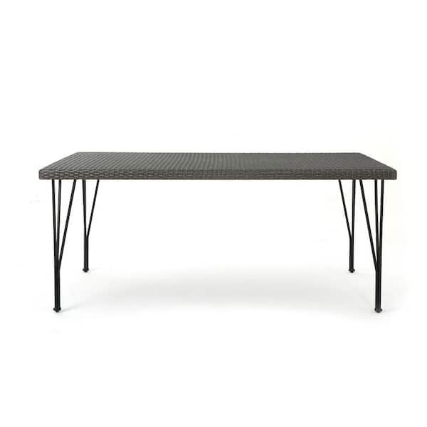 wayofatry Outdoor Rattan Rectangle Patio Dining Table in Gray for Garden