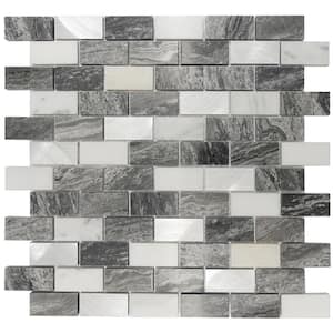 Marble Luxe Gray 11.61 in. x 11.69 in. Brick Joint Polished Marble and Metal Mosaic Wall Tile (0.97 sq. ft./Each)