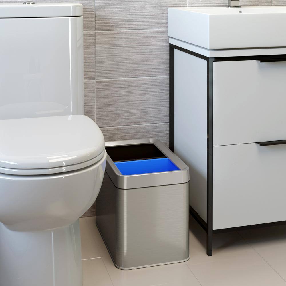 Brushed Silver Stainless Steel Dual Compartment Trash and Recycle Bin