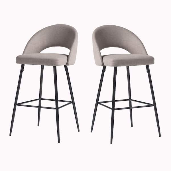 30 in. Mushroom High Back Modern Metal-Leg Cushioned Bucket Bar Stool with Fabric Seat (Set of 2)