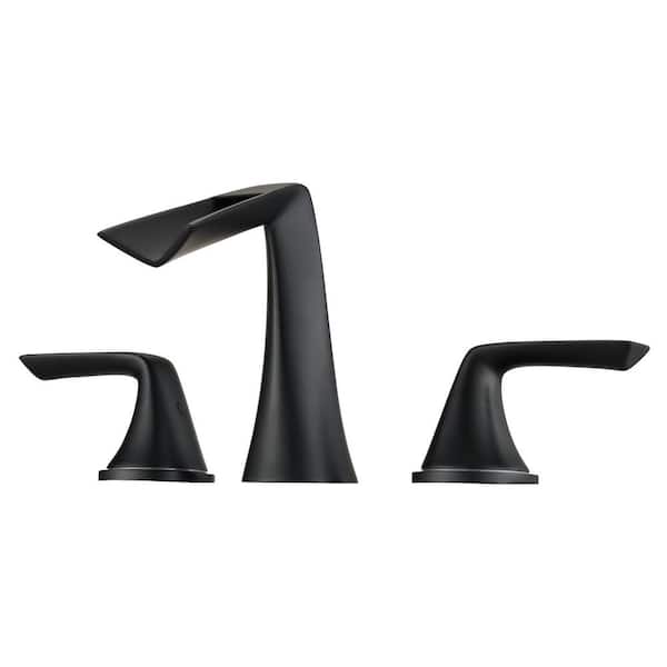 Lukvuzo 8 in. Widespread Double Handle Mid Arc Bathroom Faucet Supply Lines and Valve Included in Matte Black