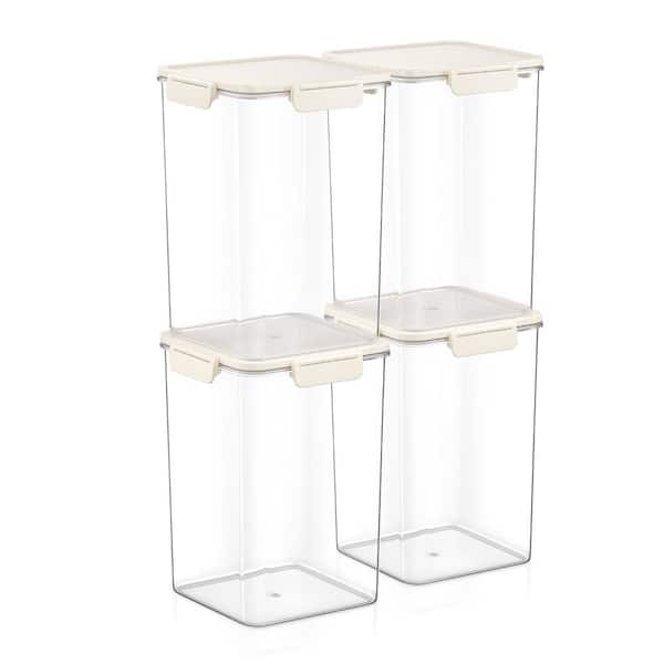 Stackable Plastic Food Storage Container with Lids (4 Pack), Clear Airtight Pantry Canister for Kitchen Organization