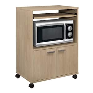 SignatureHome Byron Beech Finish 2-Door Kitchen Microwave Cart With 4 Wheels 2 Lockable and 2 Castors. (24Lx16Wx32H)