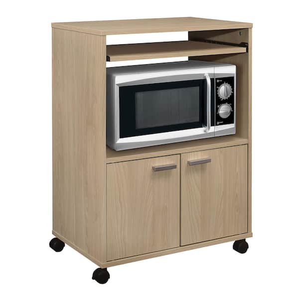 Signature Home SignatureHome Byron Beech Finish 2-Door Kitchen Microwave Cart With 4 Wheels 2 Lockable and 2 Castors. (24Lx16Wx32H)