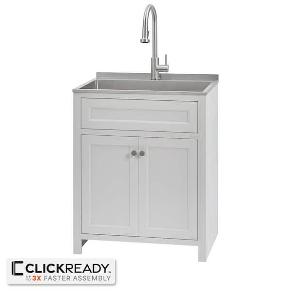28 in. W Drop-In Laundry Sink with Faucet and Ready to Assemble Cabinet with CLICKREADY Technology in White