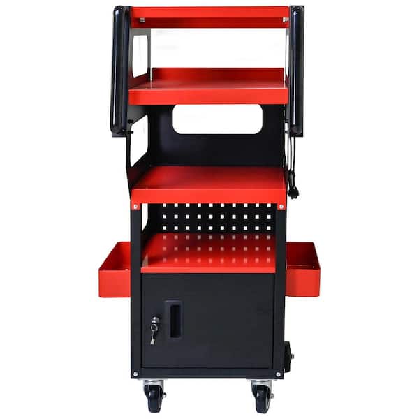 15 in. 4-Level Multi Purpose Trolley for Diagnostics-Black+Red