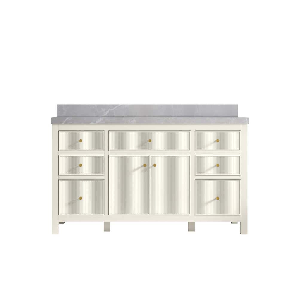 Sonoma 60" Alabaster Bathroom Vanity with Pearl Gray Top