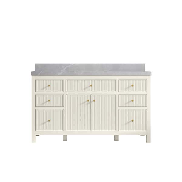 Willow Collections Sonoma 60 in. Single Sink Freestanding Alabaster Bath Vanity with Pearl Gray Qt. Top Unassembled