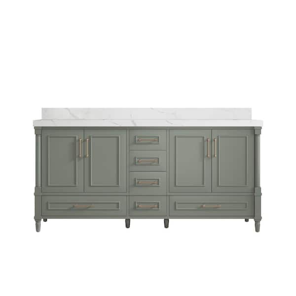 Willow Collections Hudson 72 in. W x 22 in. D x 36 in. H Double Sink Bath Vanity in Evergreen with 2 in. Calacatta Laza Quartz Top