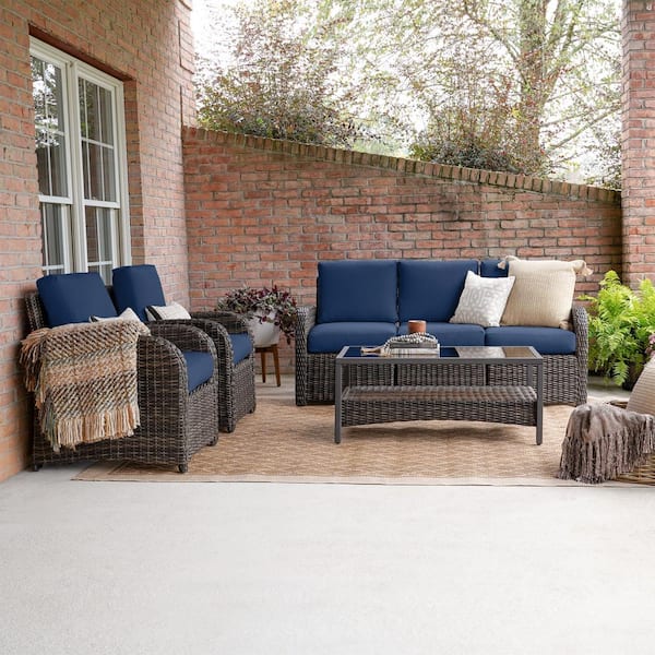 Leisure Made Jackson 6-Piece Wicker Seating Set with Navy Cushions