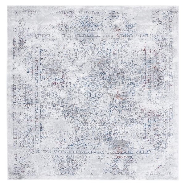SAFAVIEH Craft Gray/Blue 7 ft. x 7 ft. Distressed Border Square Area Rug