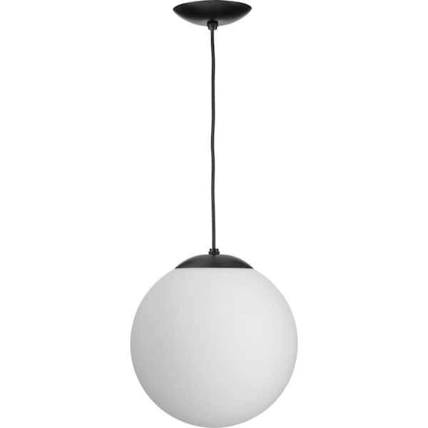 Atwell Collection Matte Black and Opal Glass Globe Large Hanging Pendant Light